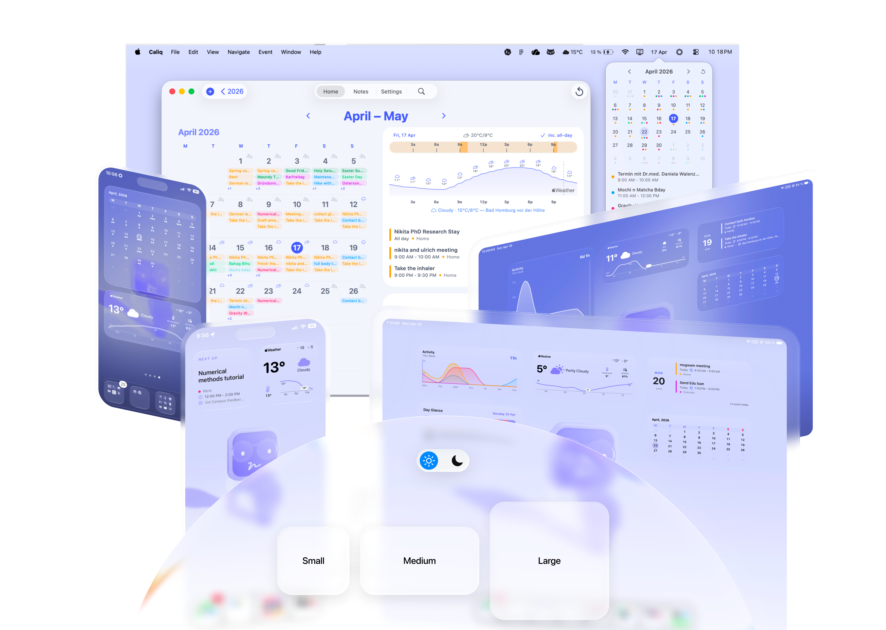 Customizable widgets in various sizes and themes